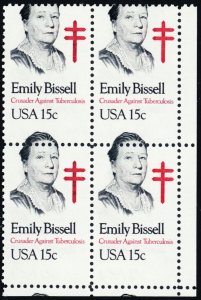 1823, MNH 15¢ Block - Perfs Shifted Freaky Error Emily Bissell * Stuart Katz