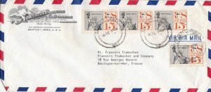 U.S. N.P.C. Seattle 1963 AirMail Multiple Stamps & Cancels Cover to France 44638