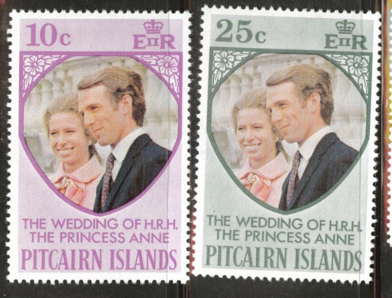 Pitcairn Islands Scott 135-6 Wedding set 1973