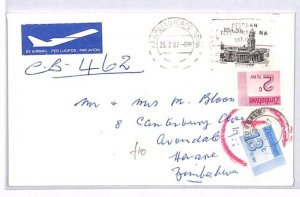 SOUTH AFRICA Air Mail Cover Cape Town ZIMBABWE POSTAGE DUE 13c Harare 1987 YO164