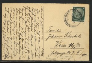 Germany Sudetenland Card, Rondperg 12-21-1938 