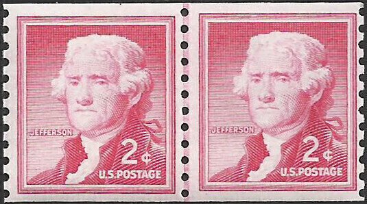 # 1055a DRY PRINT LARGE HOLES MINT NEVER HINGED ( MNH ) Line Pair THOMAS JEFF...