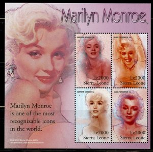 SIERRA LEONE  MARILYN MONROE SHEET  OF FOUR  MINT NH