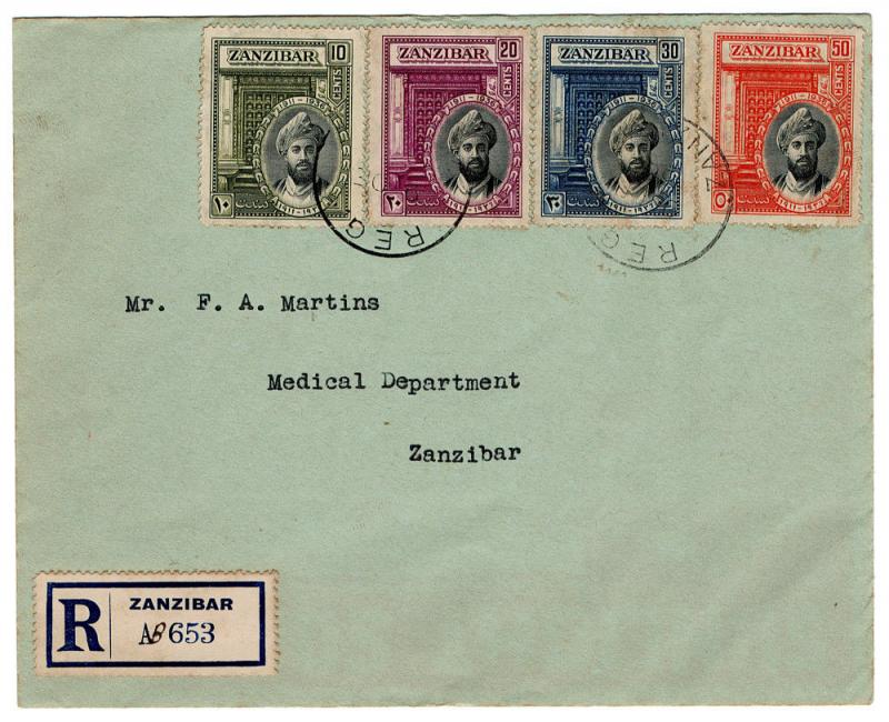 (I.B) Zanzibar Postal : Silver Jubilee Registered FDC (1936)