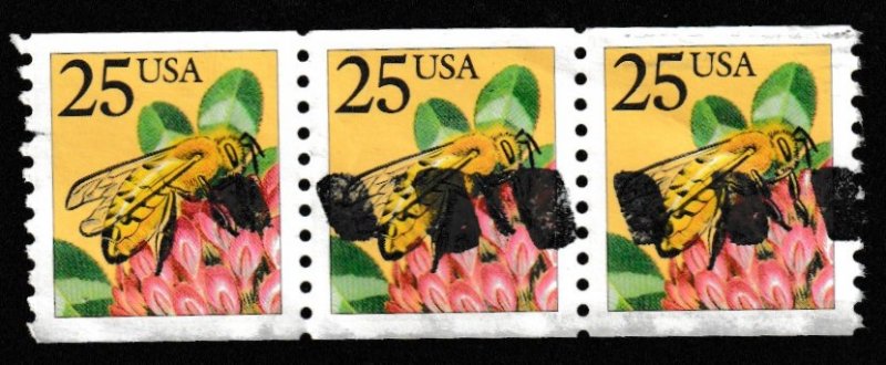 SC# 2281f - (25c) - Honeybee, large blk tagging - used strip/3