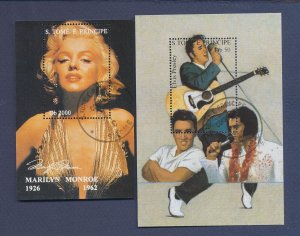 ST THOMAS & PRINCE - Scott 1168a, 1169c-  used S/S - Elvis Marilyn Monroe, 1994