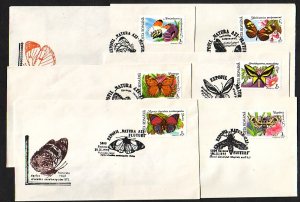 Romania, SEP/92. Butterflies on 6 Canceled & Cachet covers.