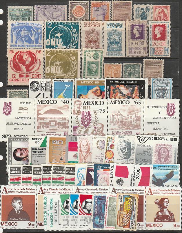 MEXICO LOT OF 60+ COMMEMS, PICTORIALS, ETC. MOSTLY MNH