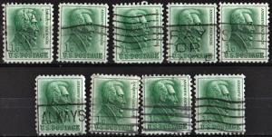 SC#1209 1¢ Andrew Jackson (1963) Used Lot of 9 Stamps