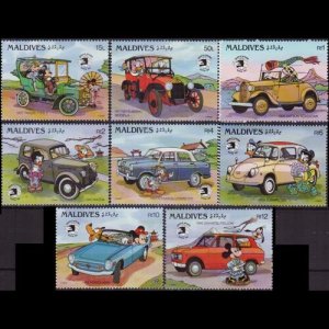 MALDIVES 1989 - Scott# 1346-53 Disney-Cars Set of 8 NH