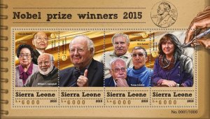 SIERRA LEONE - 2015 - Nobel Prize Winners - Perf 4v Sheet - Mint Never Hinged