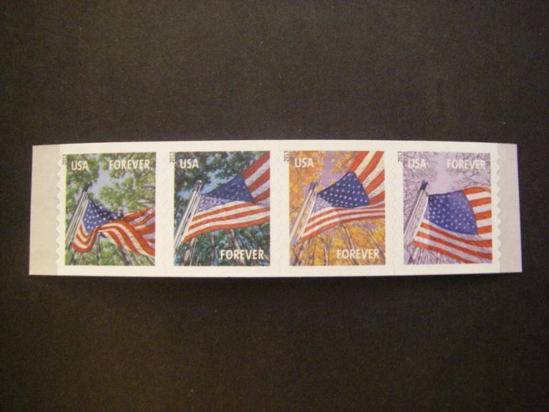 Scott 4770-3 or 4773a, Forever Flag for All Seasons, coil strip of 4, MNH Beauty