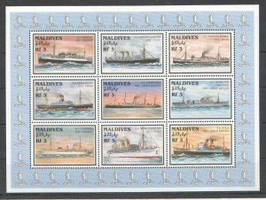 Maldives MNH S/S Transport Ships 9 Stamps