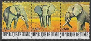 GUINEA 1977 2.50s PYGMY ELEPHANTS Se-tenant Strip of 3 Sc 754 CTO Used