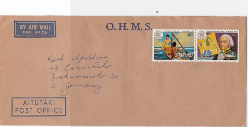 Aitutaki  O.H.M.S. air mail  stamps  cover  R19985