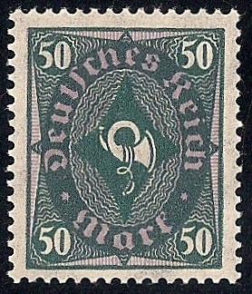 Germany #184  50 M Post Horns, Dark Gr. & Vio, Mint OG NH XF