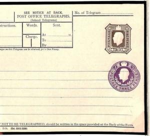 GB PROVISIONAL ISSUE 1919 1s TELEGRAPH Form TP22 Unused Postal Stationery T27b