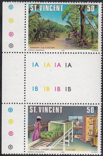 St. Vincent 1981 MNH Sc 620 50c Bananas Gutter pair