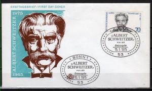 Germany, Scott cat. 1160. Dr. Albert Schweitzer issue. First day cover. ^