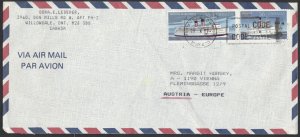 1987 Air Mail Cover Willowdale ONT to Austria #1139-1140 Steamships Pair