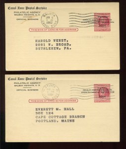 Canal Zone UX11 UPSS S19p & S19pa Matched Pair of Used O.B. Postal Cards LV4636
