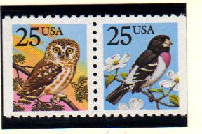 #2284-85 MNH Bklt pair 25c Groesbeak & Owl 1987-88 Issue  