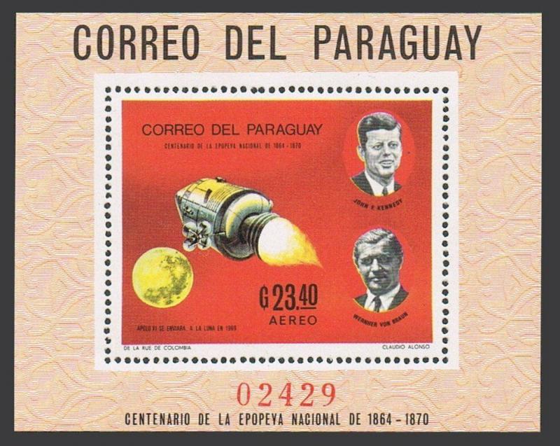 Paraguay C321-C322,MNH.Michel Bl.124-125. Apollo 11,1969.Kennedy,W.von Braun.