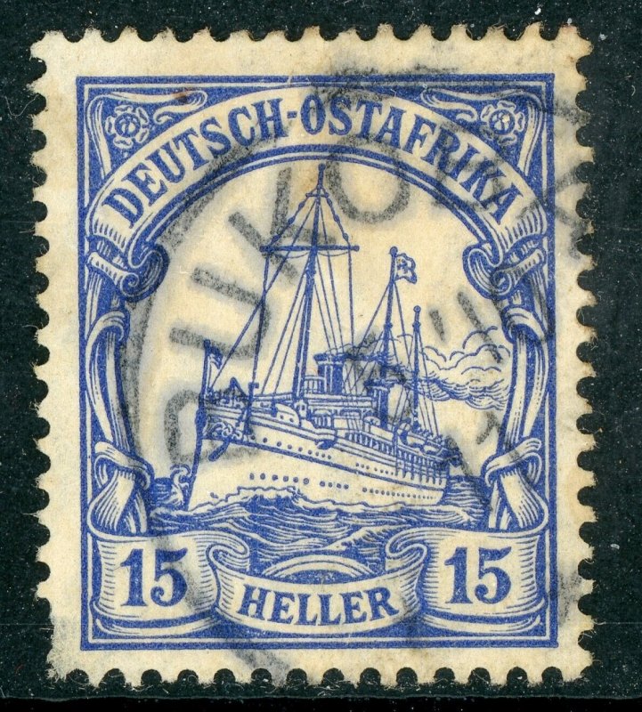 East Africa 1906 Germany 15 Heller Yacht Ship Watermark Scott # 33  VFU  O81