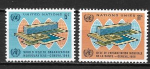 United Nations NY 156-57 WHO Headquarters set MNH