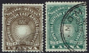 BRITISH EAST AFRICA 1890 LIGHT AND LIBERTY ½A AND 1A USED