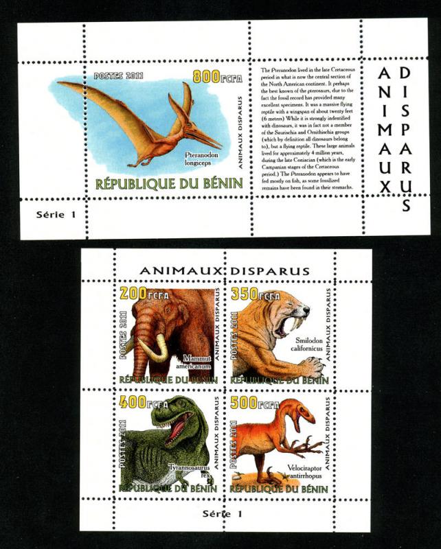 BENIN 2 SHEETS DINOSAURS