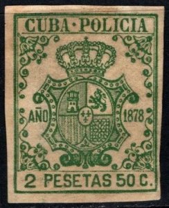 1878 Spanish Cuba Revenue 2 Pesetas 50 Centavos Coat of Arms Police Documents