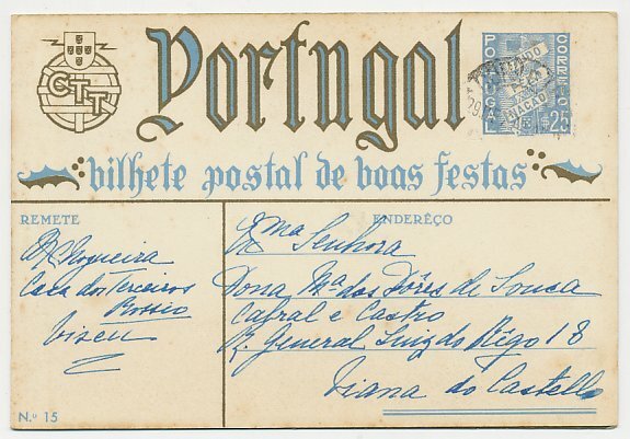 Postal stationery Portugal 1938 Bethlehem - Shepherd in the field - Dog - Sheep