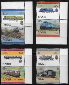 Tuvalu #320-23 MNH; set of 4 se-tenant pairs - Locomotives (1985)