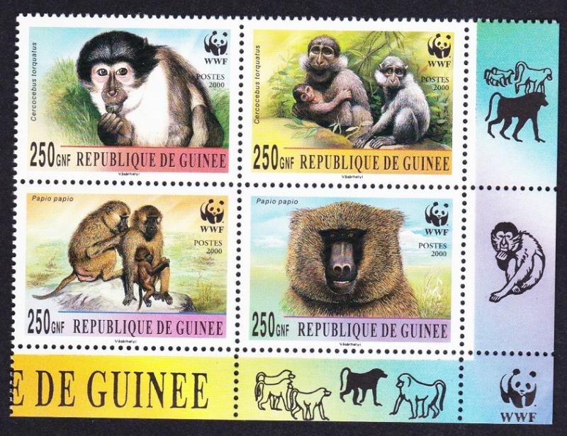 Guinea WWF Mangabey and Baboon Bottom right block 2*2 with WWF Logo