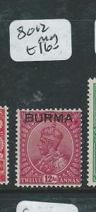 BURMA (P0308B1) ON INDIA KGV 12A  SG 12  MOG