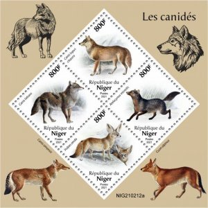 Niger 2021 MNH Wild Animals Stamps Canids Foxes Fennec Fox Coyotes Wolf 4v M/S