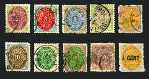 Danish West Indies #5/#14A 1874-1887 1c-50c Numeral Values Used 10 Items