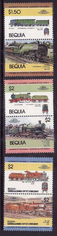 St Vincent Grenadines-Bequia-Sc#28-34- id5-unused NH Trains-Locomotives-1984-7-