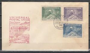 Philippines, Scott cat. 531-533. U.P.U. Monument issue. First day cover.