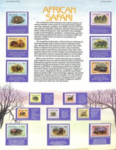 Postal Commemorative Society Stamp Panel MNH, Uganda, African Safari Animals