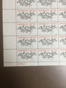 1252 .05 American Music Sheet Of 50. Partial Missing Blue On 35 Stamps. MNH.