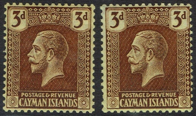 CAYMAN ISLANDS 1921 KGV 3D BOTH SHADES WMK MULTI CROWN CA