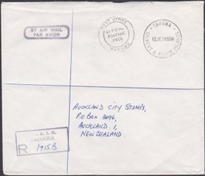 GILBERT & ELLICE IS 1974 Registered cover to NZ ex Tarawa - Official Free..a4090 