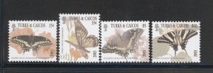 2003 TURKS AND CAICOS - Yvert no. 1607-10 - butterflies - 4 values - MNH**