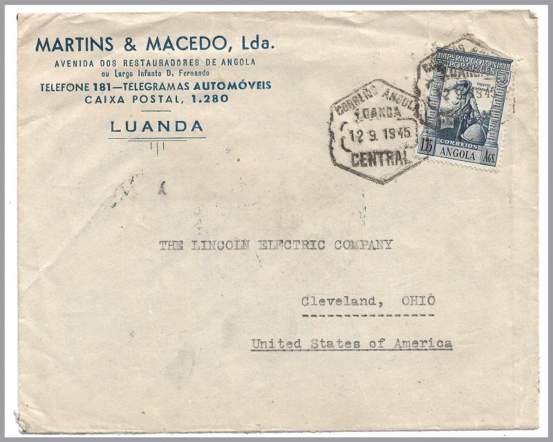 ANGOLA (Portugal) 1945 Advertising Cover - Car Batteries and Tires - 1.75 DeGama