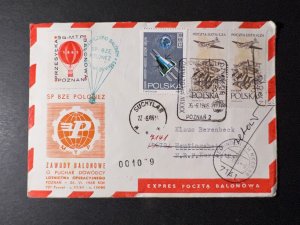 1965 Poland Balloon Airmail Cover Suchylas to Heutingheim Readdressed