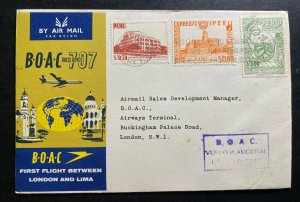 1961 Lima Pero First Flight Airmail Cover FFC To London England BOAC 707