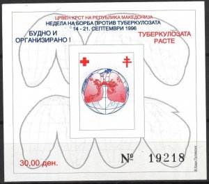 Macedonia Postal Tax Stamps 1996 Red Cross Week Tuberculosis Control S/S Imp MNH