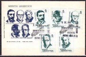 Argentina, Scott cat. 908-912. Argentine Musicians issue. First day cover. ^